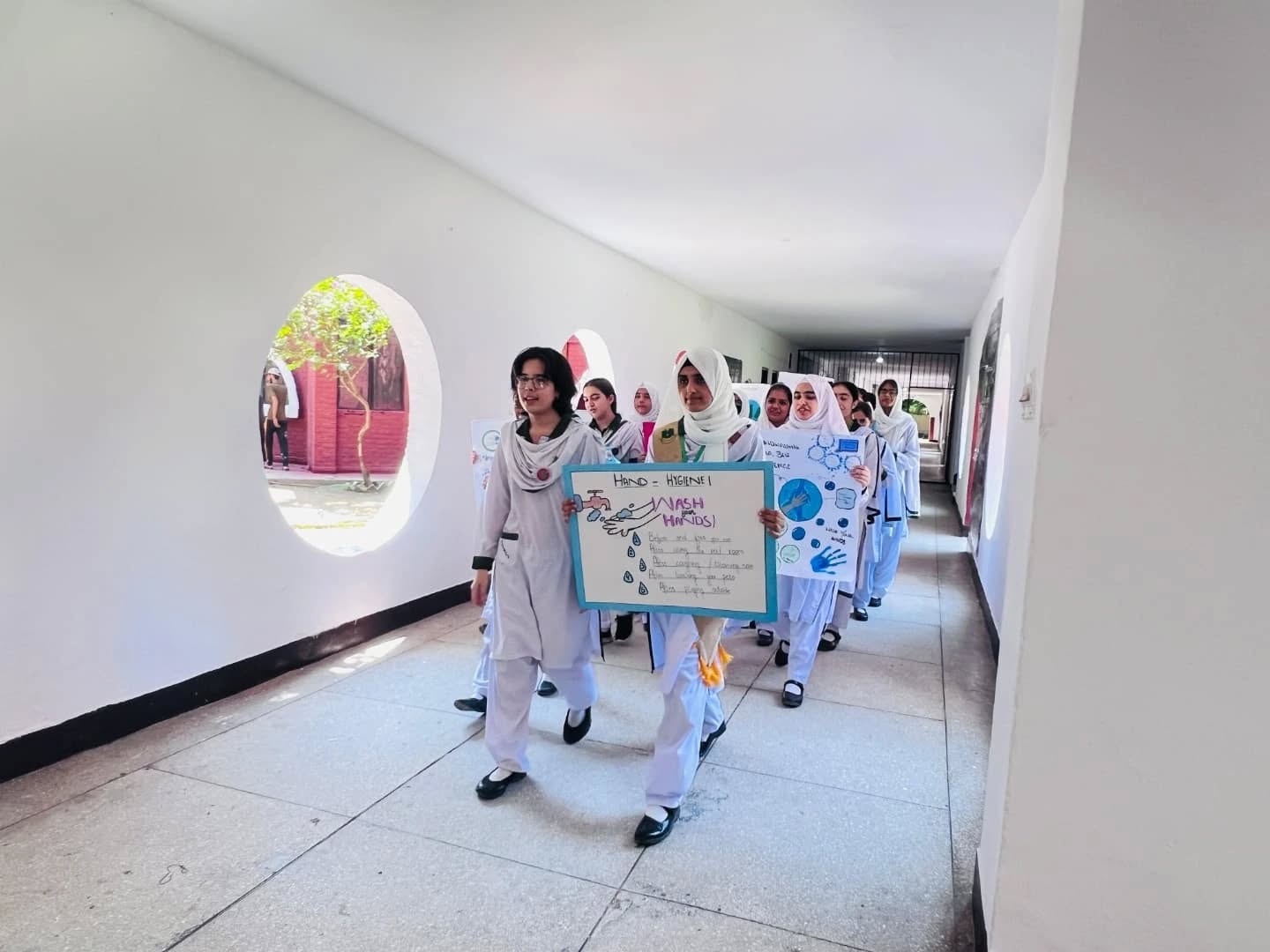 Art exhibition displaying student paintings